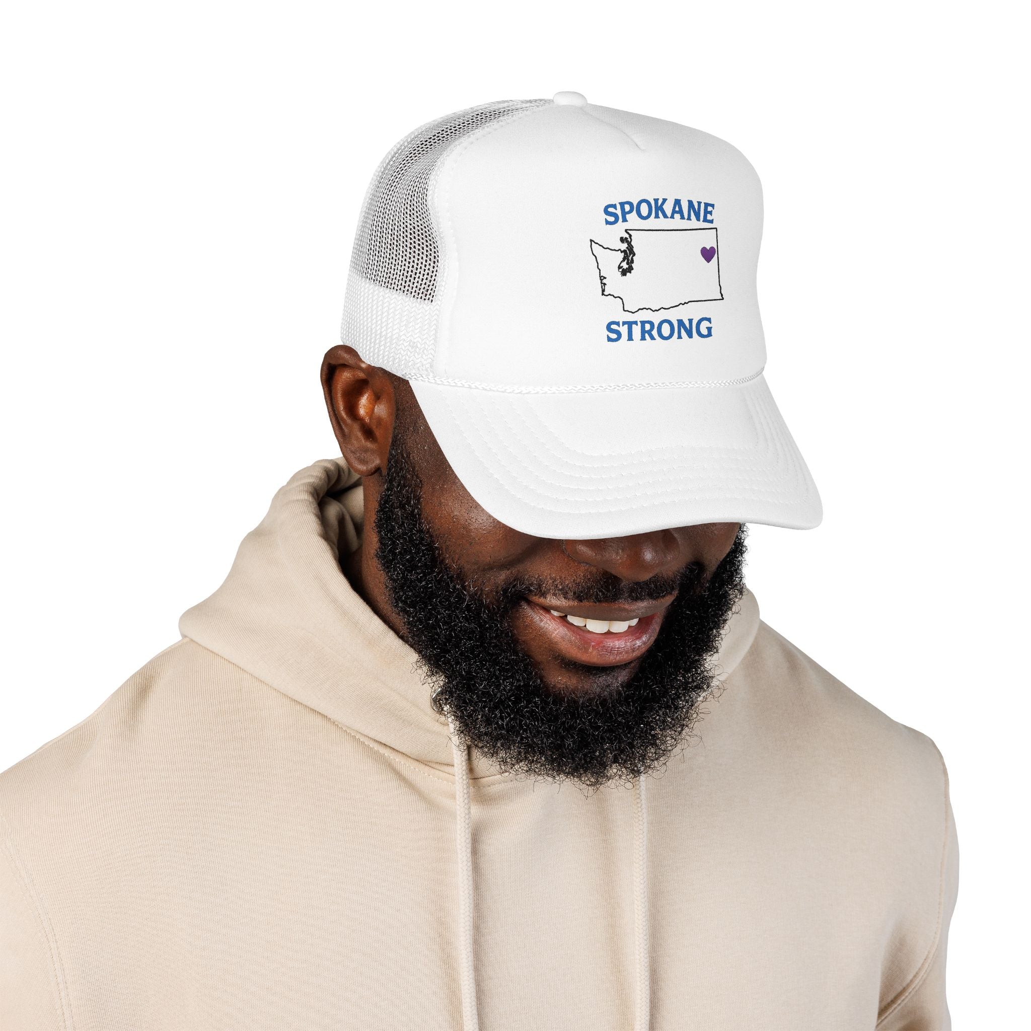 Spokane Strong Foam Trucker Hat – Washington State Heart Mesh Cap