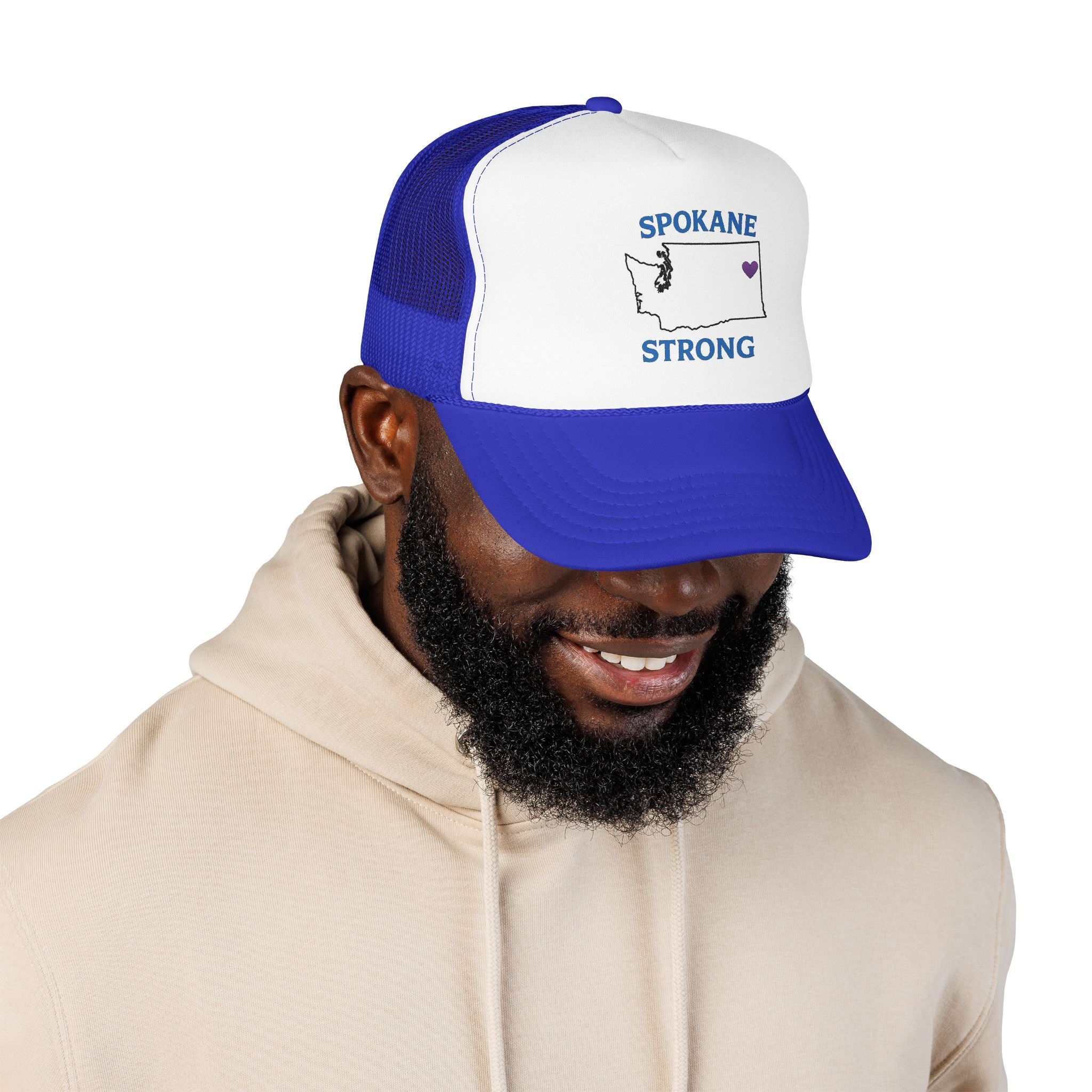 Spokane Strong Foam Trucker Hat – Washington State Heart Mesh Cap