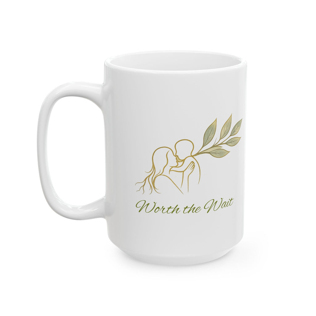 Botanical 'Wait' Ceramic Mug — Neutral Leaf Illustration Coffee Cup (11oz, 15oz)