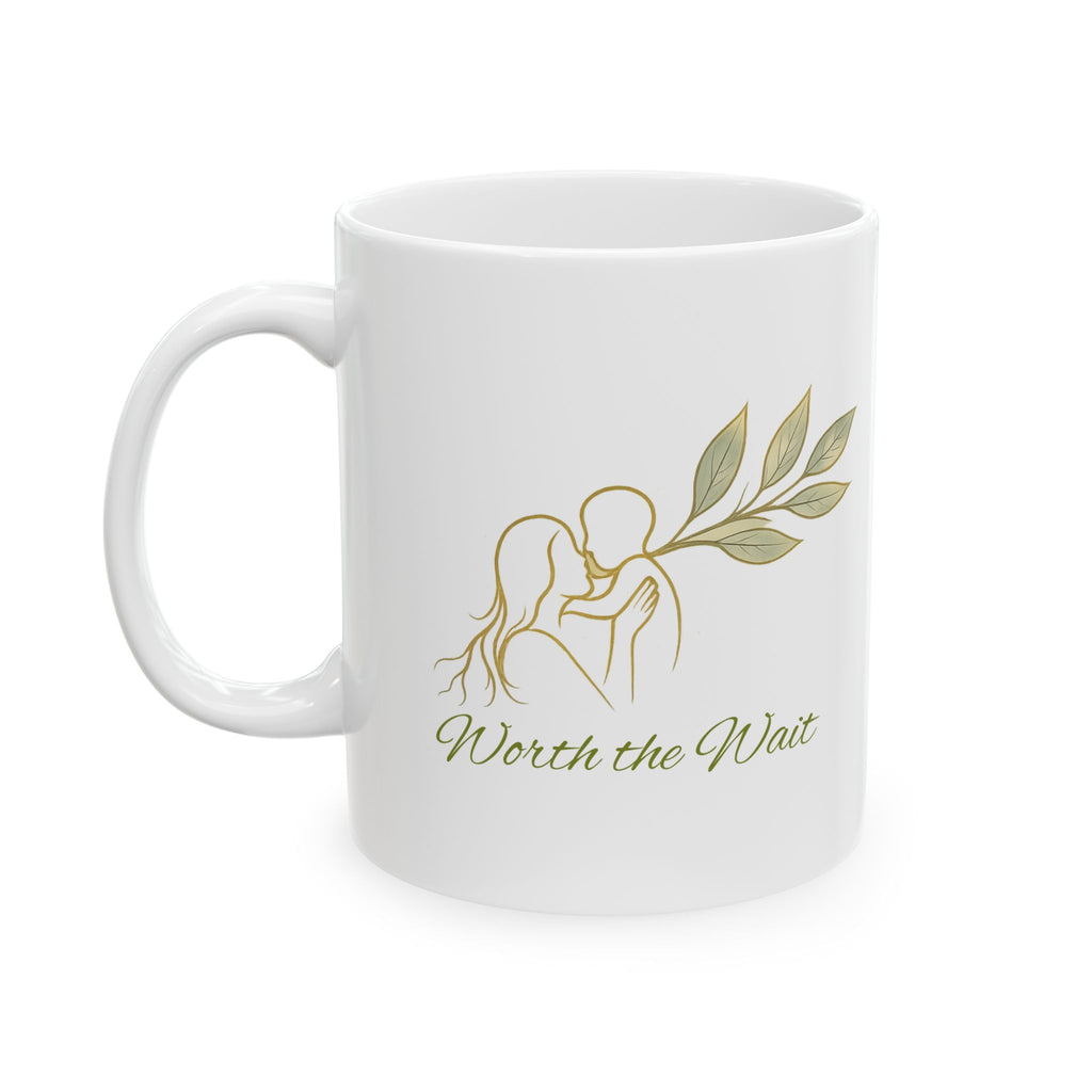 Botanical 'Wait' Ceramic Mug — Neutral Leaf Illustration Coffee Cup (11oz, 15oz)