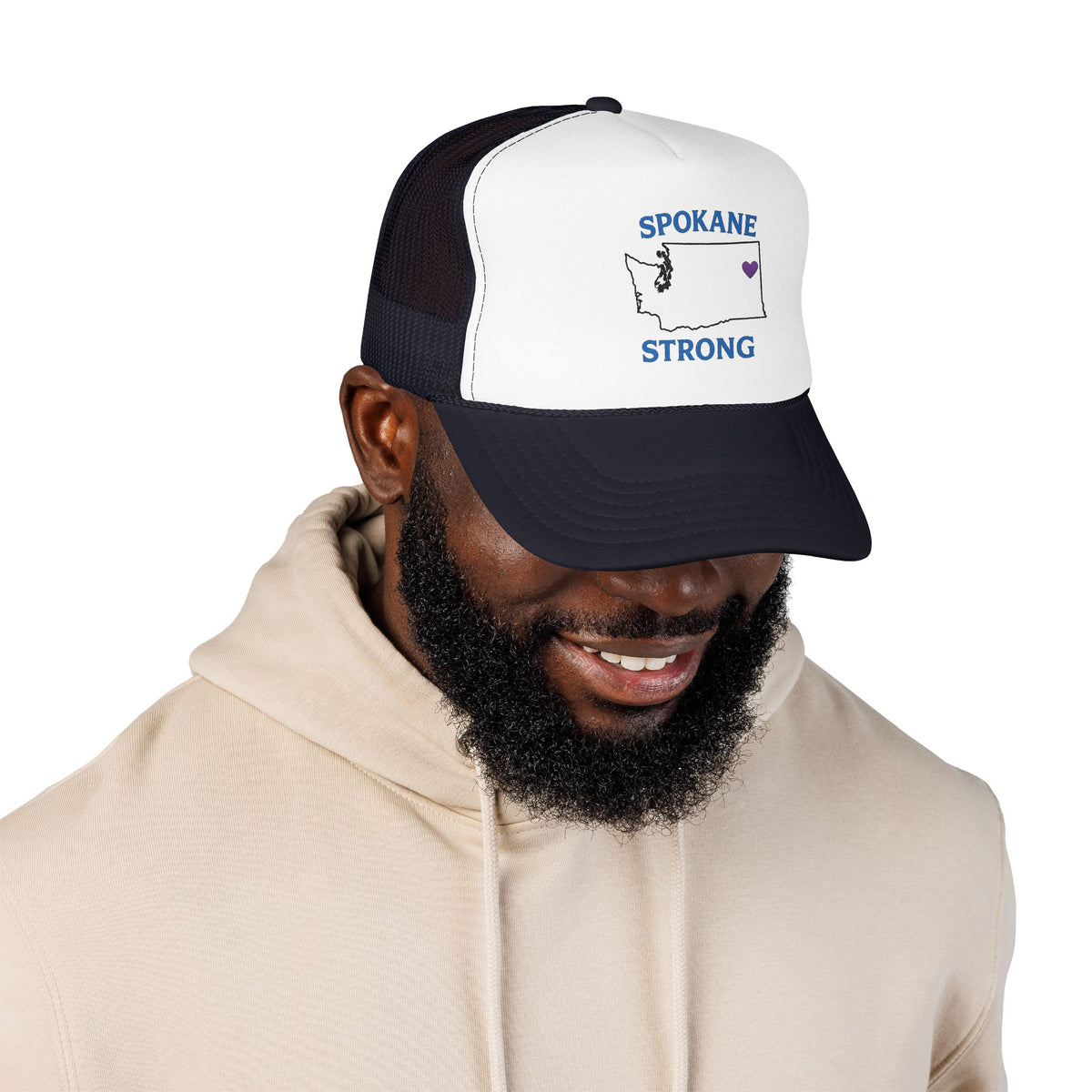 Spokane Strong Foam Trucker Hat – Washington State Heart Mesh Cap