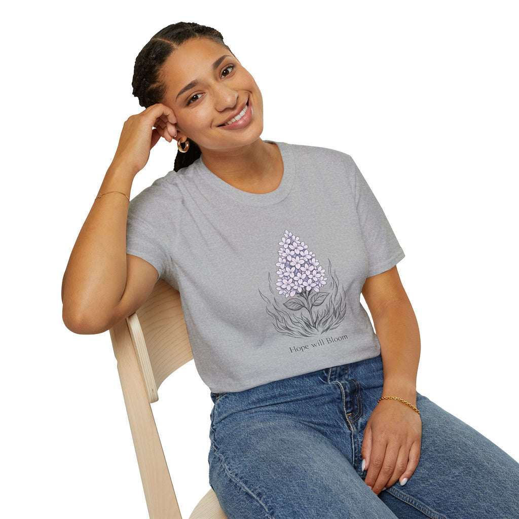 Lilac Bloom T-Shirt — ‘Hope Will Bloom’ Floral Graphic Tee