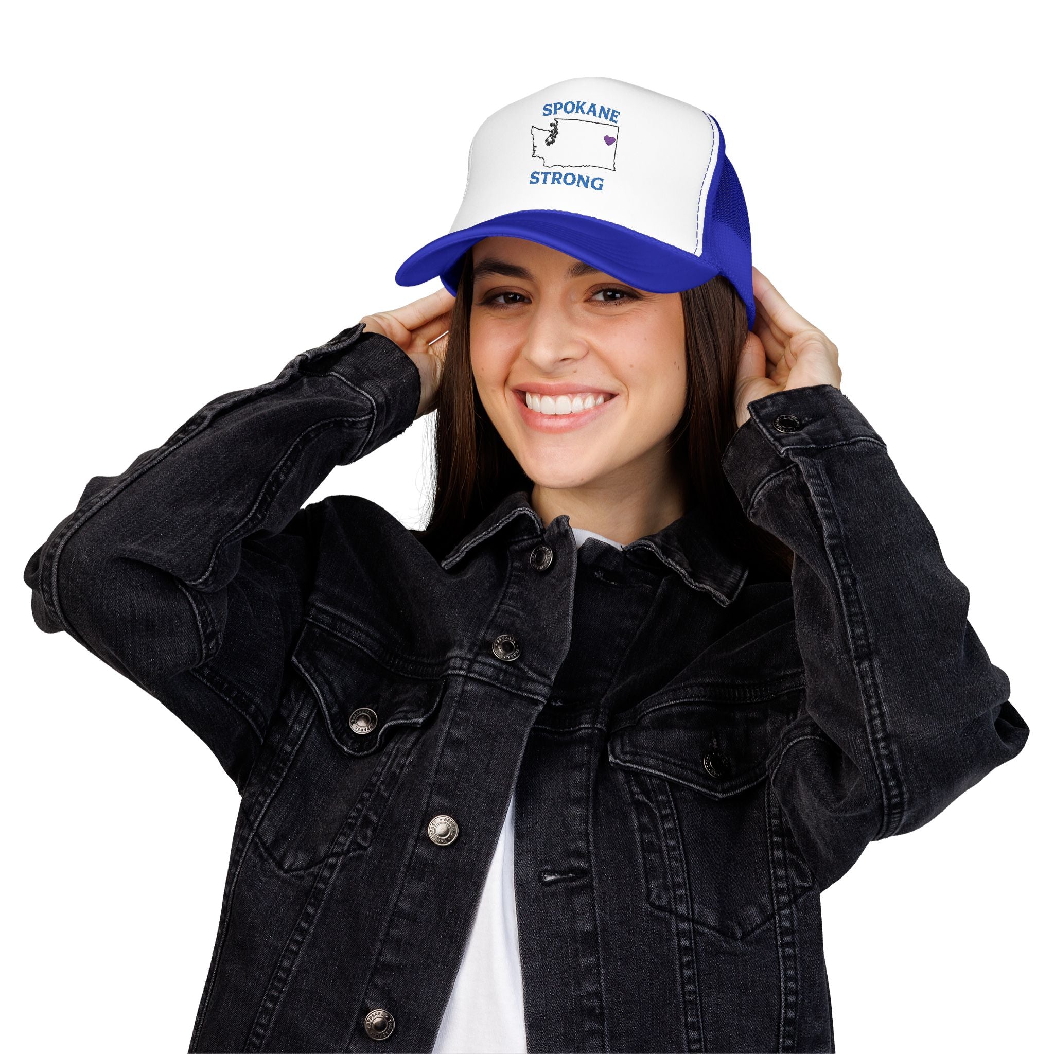 Spokane Strong Foam Trucker Hat – Washington State Heart Mesh Cap