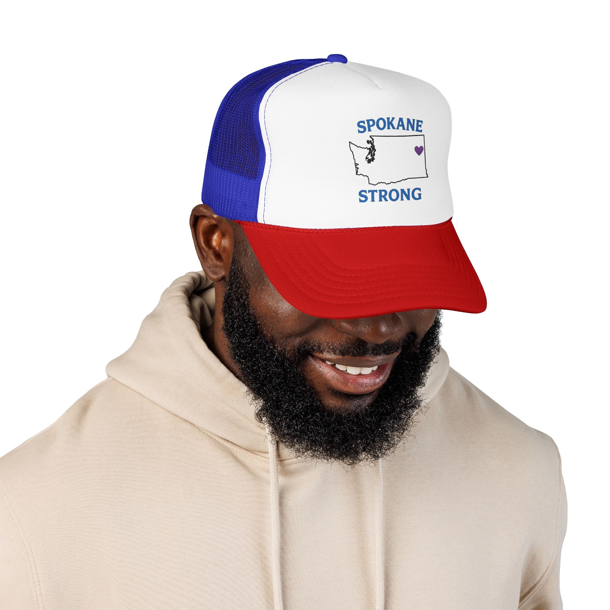 Spokane Strong Foam Trucker Hat – Washington State Heart Mesh Cap