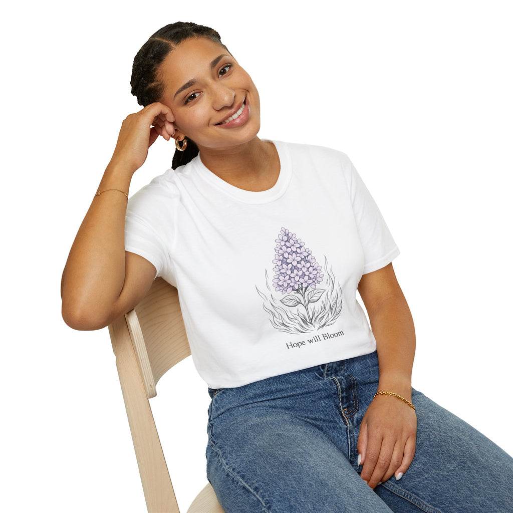 Lilac Bloom T-Shirt — ‘Hope Will Bloom’ Floral Graphic Tee