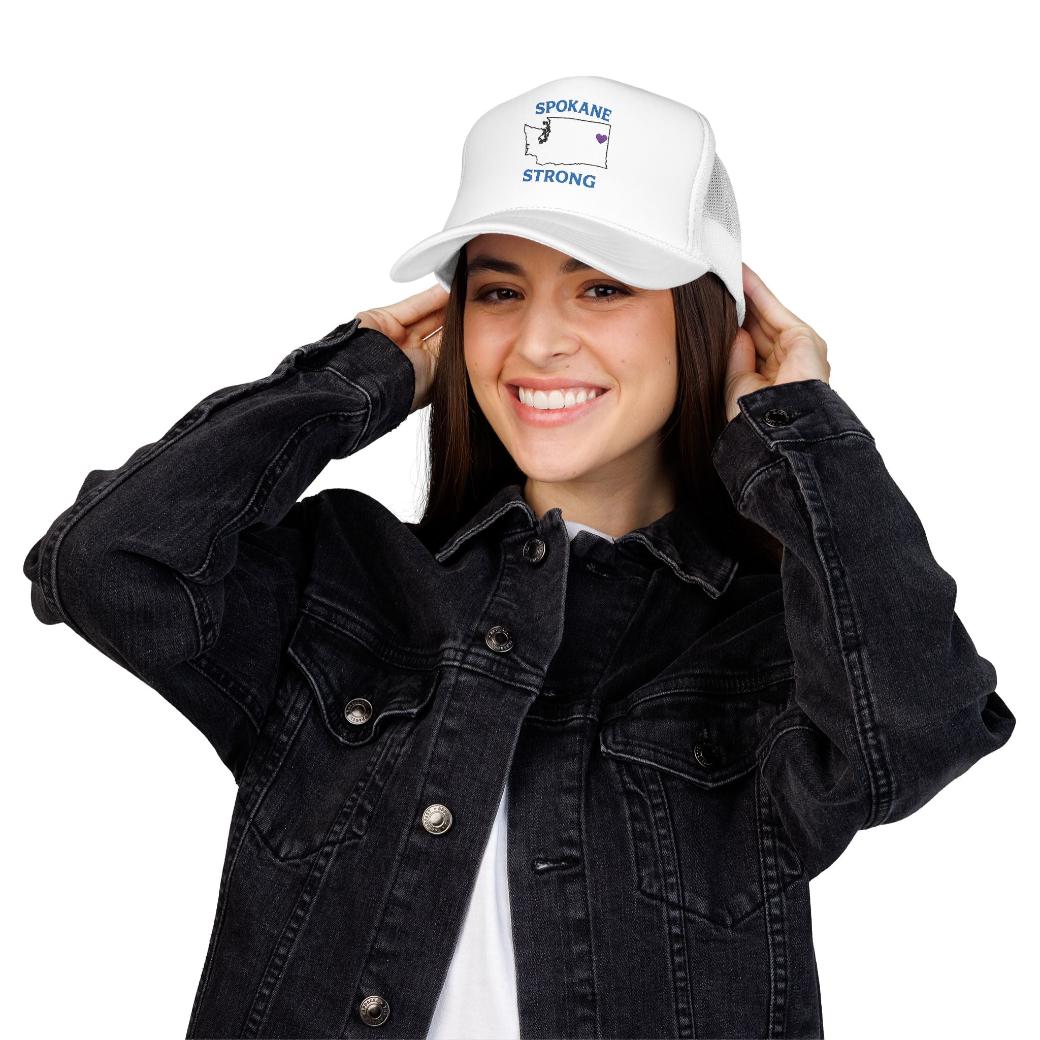 Spokane Strong Foam Trucker Hat – Washington State Heart Mesh Cap